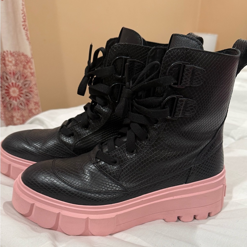 Sorel Black and Pink Combat Boots